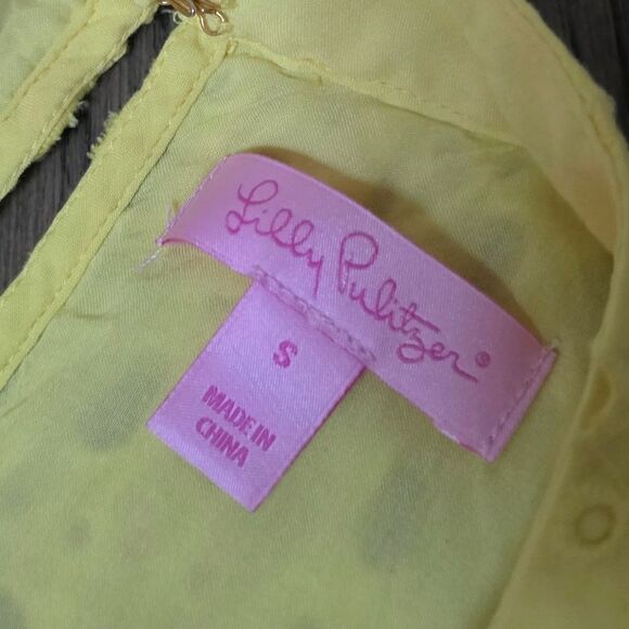 Lilly Pulitzer Indira Mock Collar Tiered Panel Eyelet Swing Dress Lemon Yellow - Picture 15 of 16